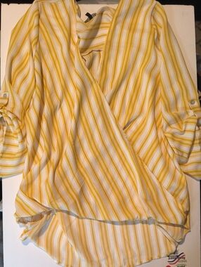 Striped Yellow & White Wrap Blouse - Women